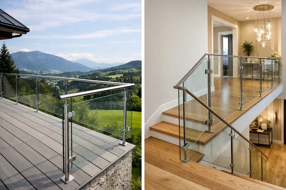 скляні балконні огородження перила зі скла з нержавіючої сталі