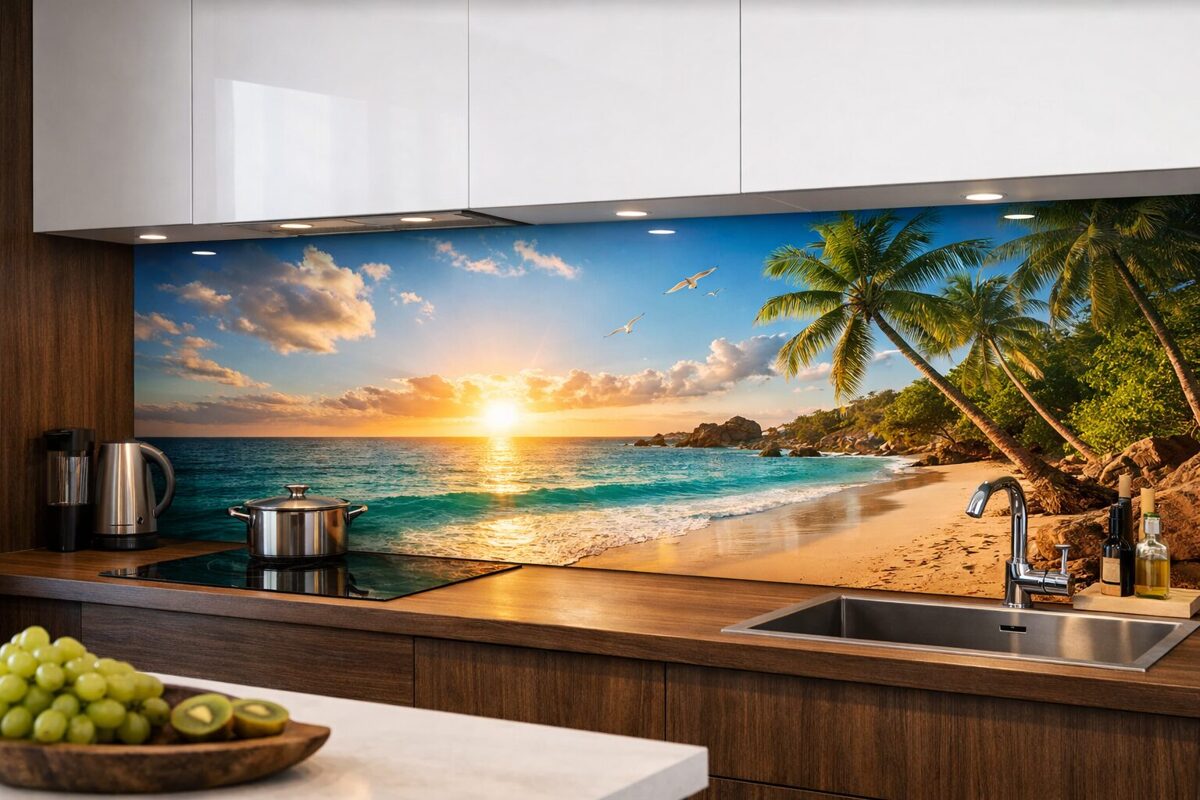 Кухонний скляний фартух з фотодруком — загартоване скло для сучасної кухні. Скляні фартухи для кухні Івано-Франківськ 